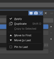 Modifier dropdown menu with Apply option