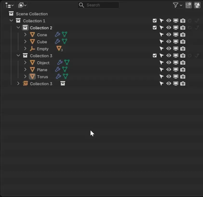 Blender Outliner panel