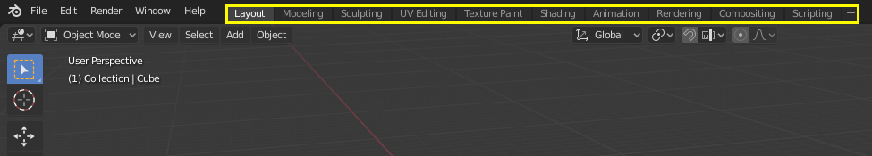 Blender workspace tabs at the top of the window