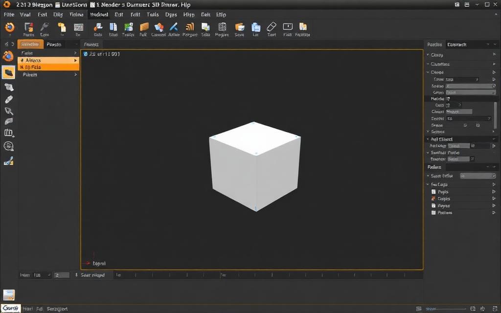 Blender interface with the default cube