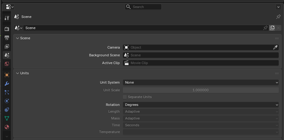 Blender Scene Properties with Unit System set to None