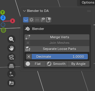 Nightvision's Blender to DA addon showing the Decimate button