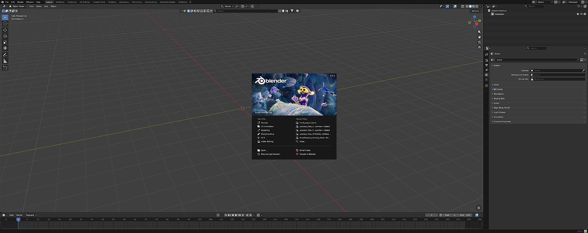 Blender splash screen on startup