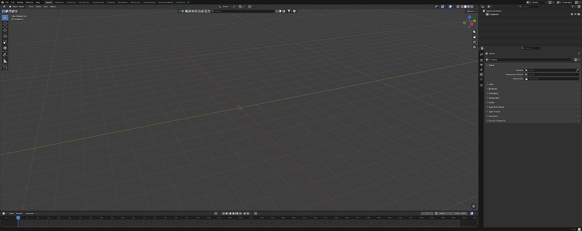 Blender workspace with the splash screen dismissed