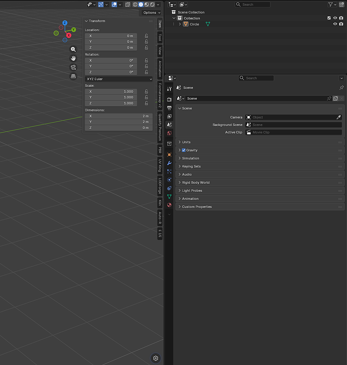 Blender N-Panel open on the right side showing Transform options