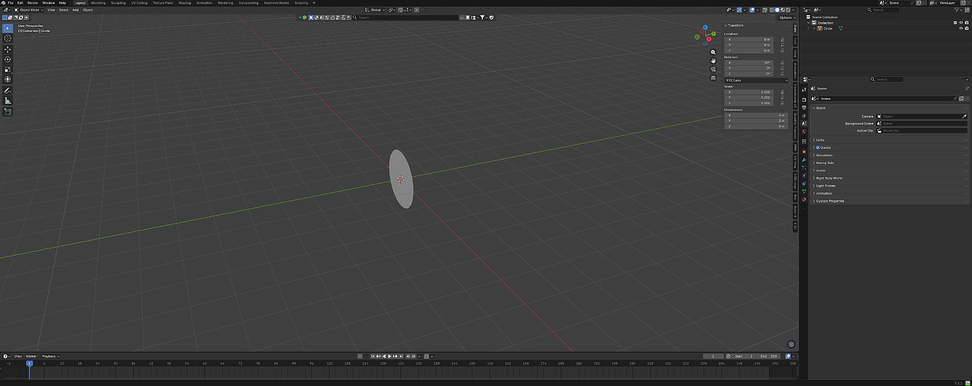 N-Panel Rotation X set to 90 degrees, circle now standing vertically