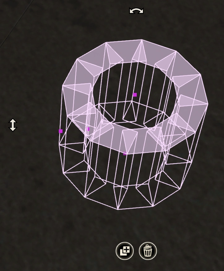 A light purple ring collider outlining a hollow cylindrical asset
